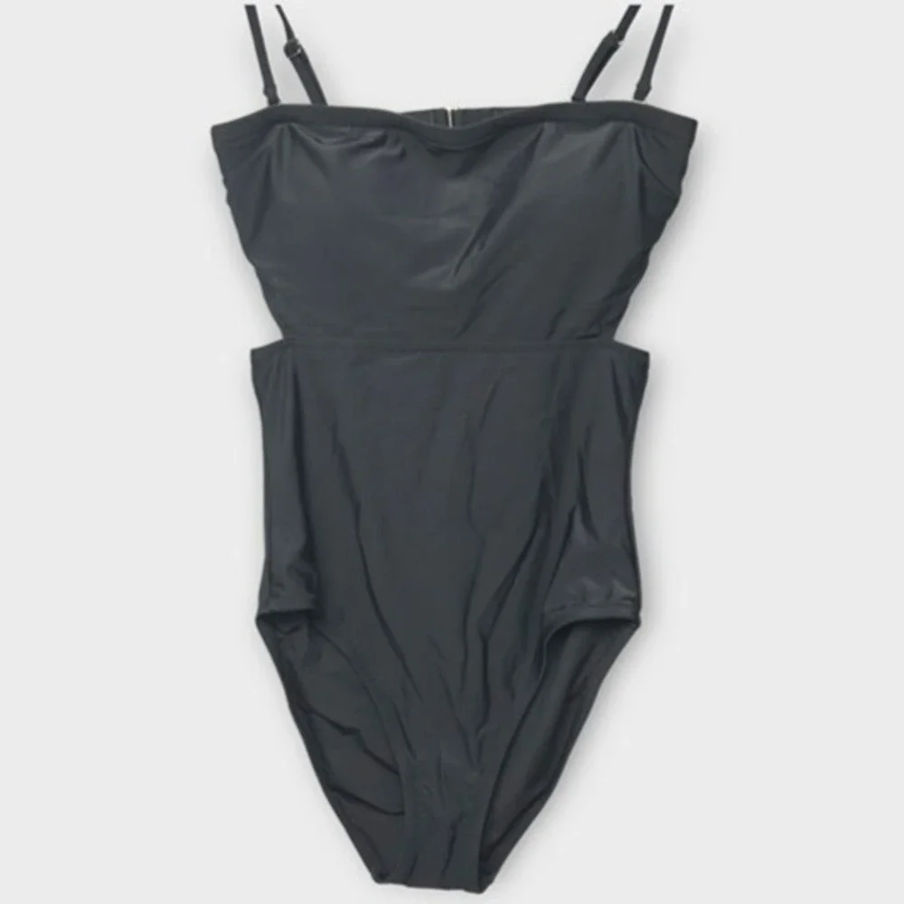 J. Crew Back Cutout One-Piece Swimsuit Black S Minimalist Resort Vacation NWT